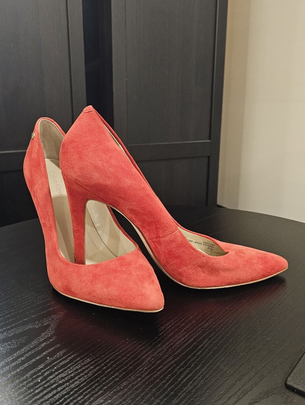 Calvin Klein Coral Red Suede Pointed-Toe Stiletto Heels